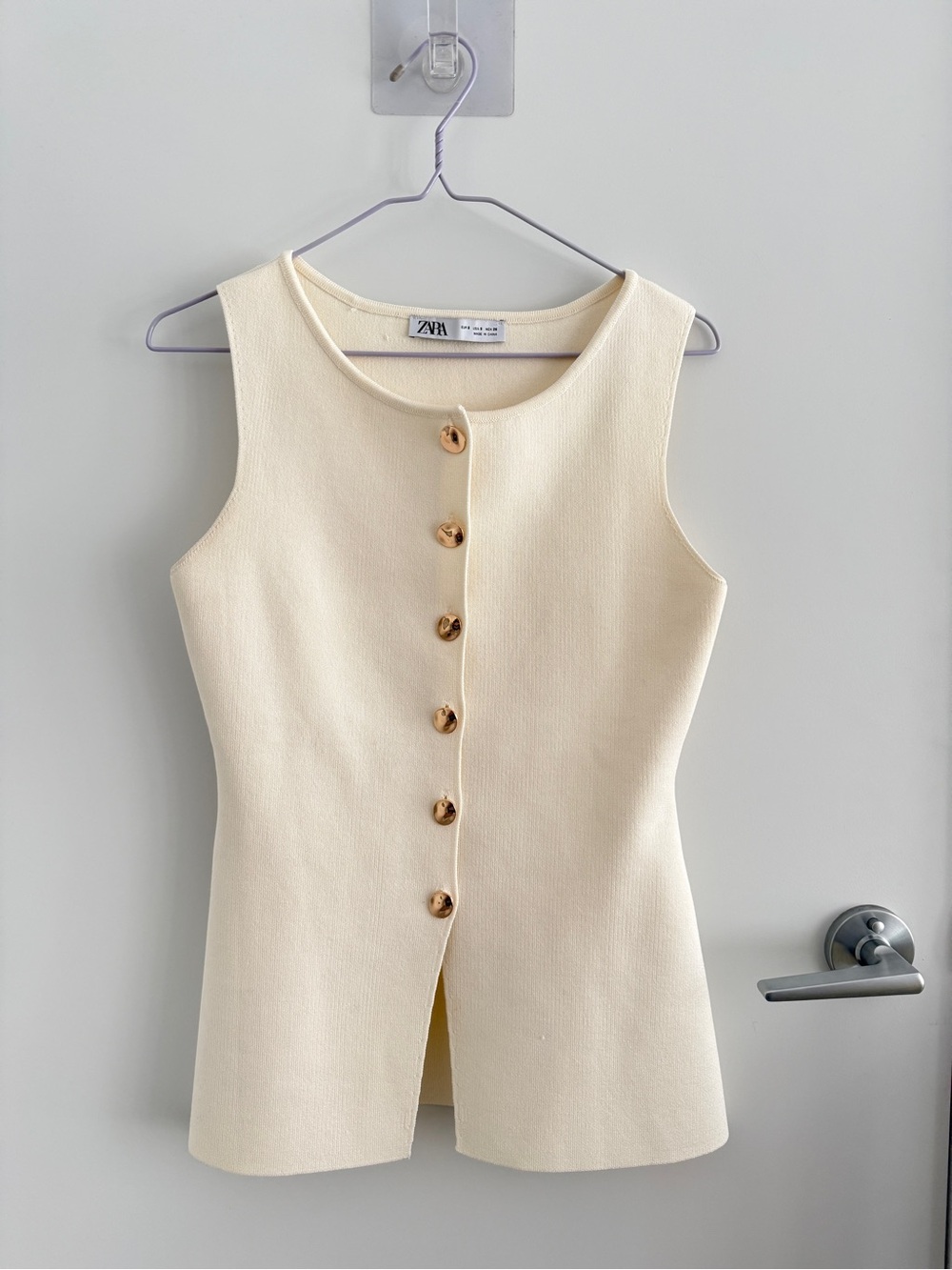 Zara Cream Vest Top Gold Button